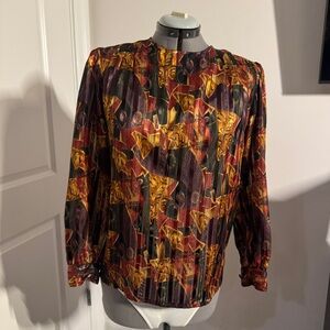 Vintage Red and Gold Abstract Blouse